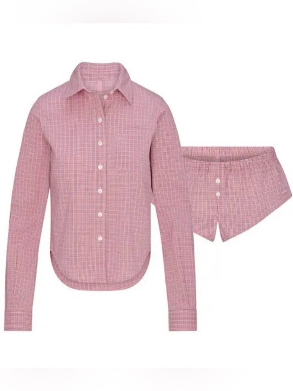 SKIMS cotton poplin micro short sleep set - Berry Check